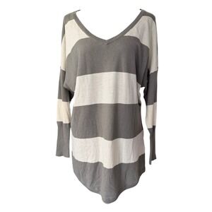 Joie Wool Cashmere Striped V Neck Sweater Womens M Gray Minimalist Cozy Neutral